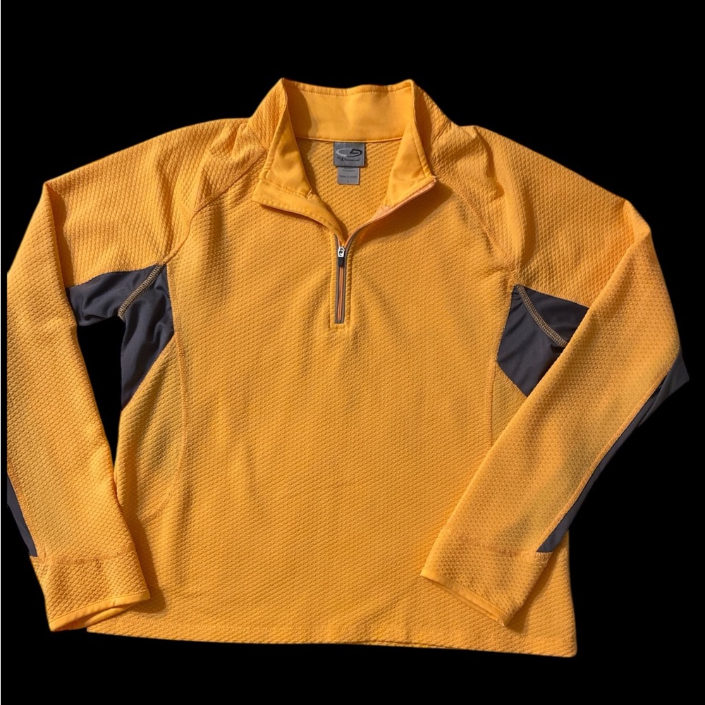 Champion Womens Activewear Top Size L Orange 1/4 Zip Thumb Holsters Long Sleeve
